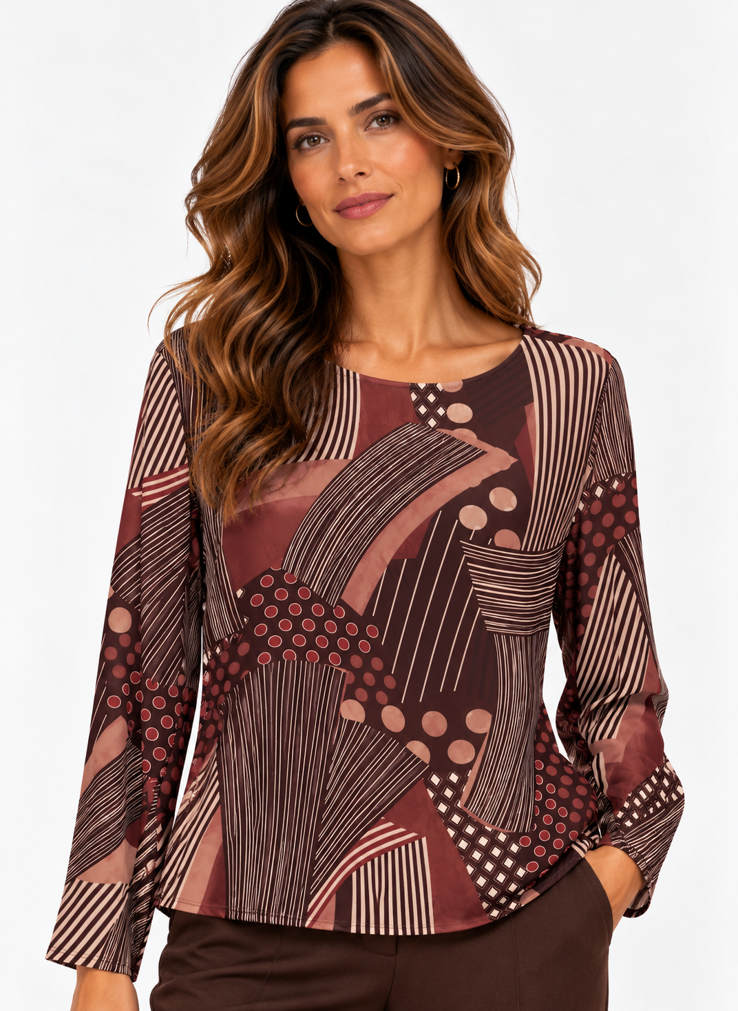 Blusa donna in maglina elastizzata fantasia