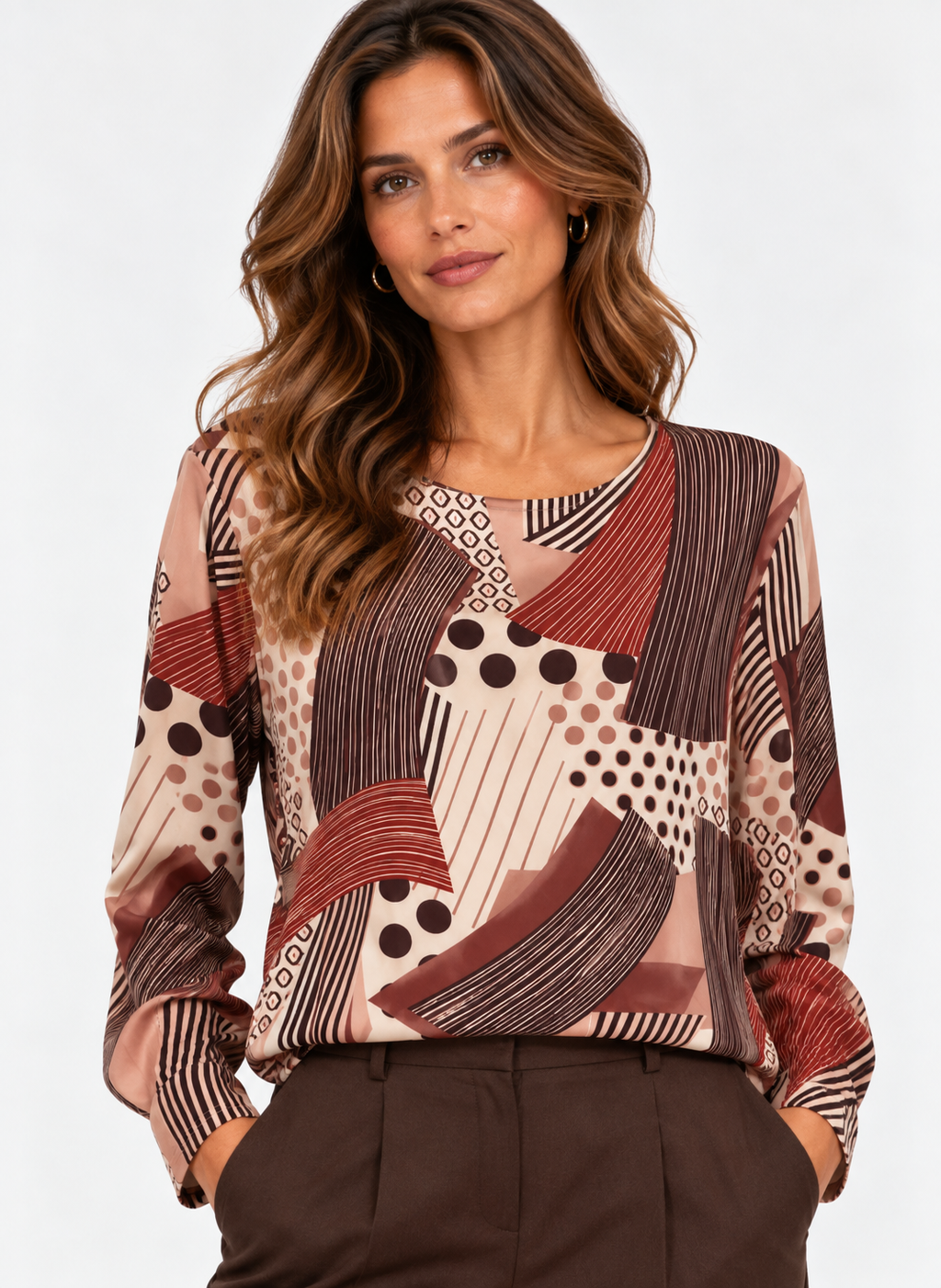 Blusa donna in maglina elastizzata fantasia