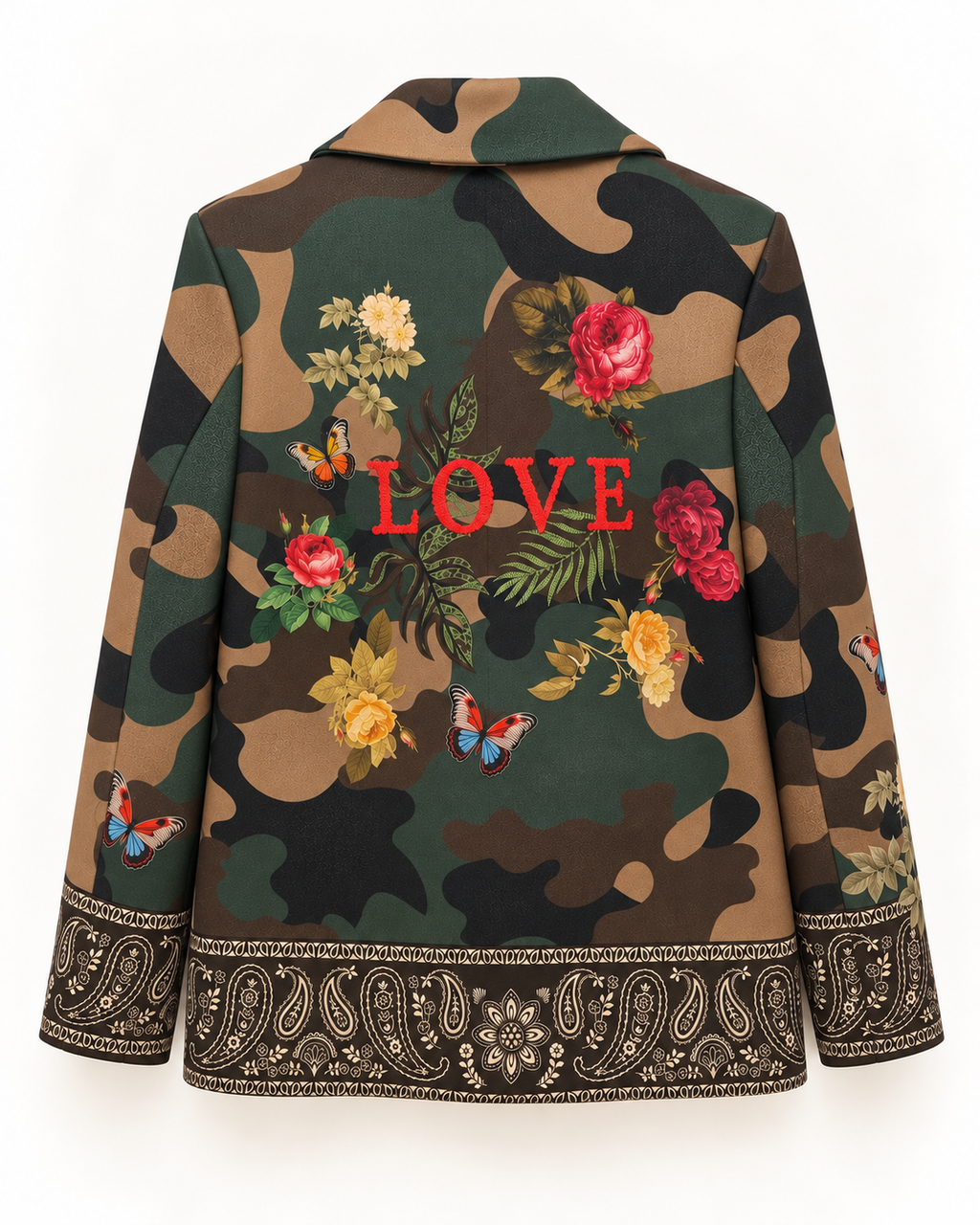 Blazer Donna Camouflage con Fiori e Farfalle
