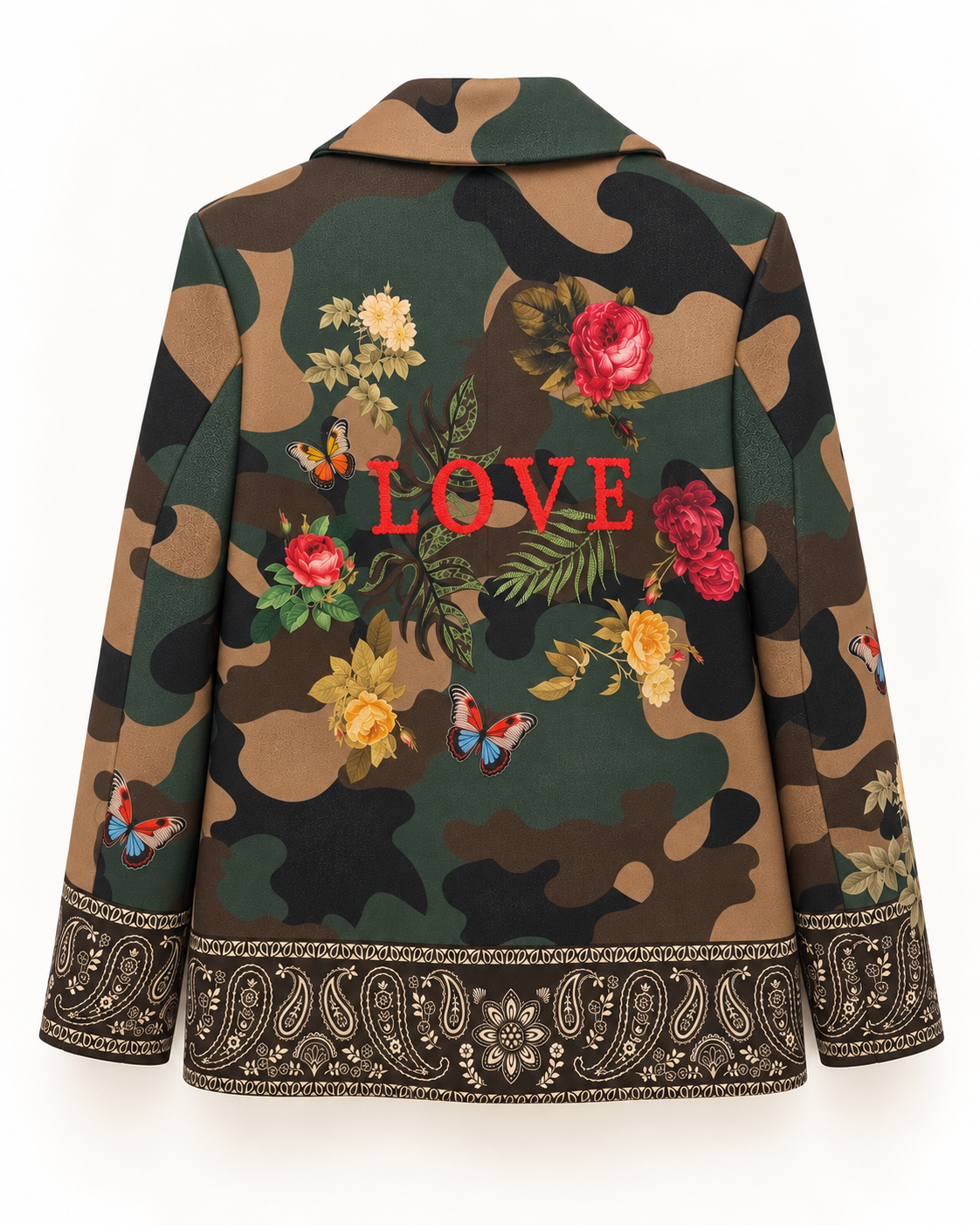 Blazer Donna Camouflage con Fiori e Farfalle