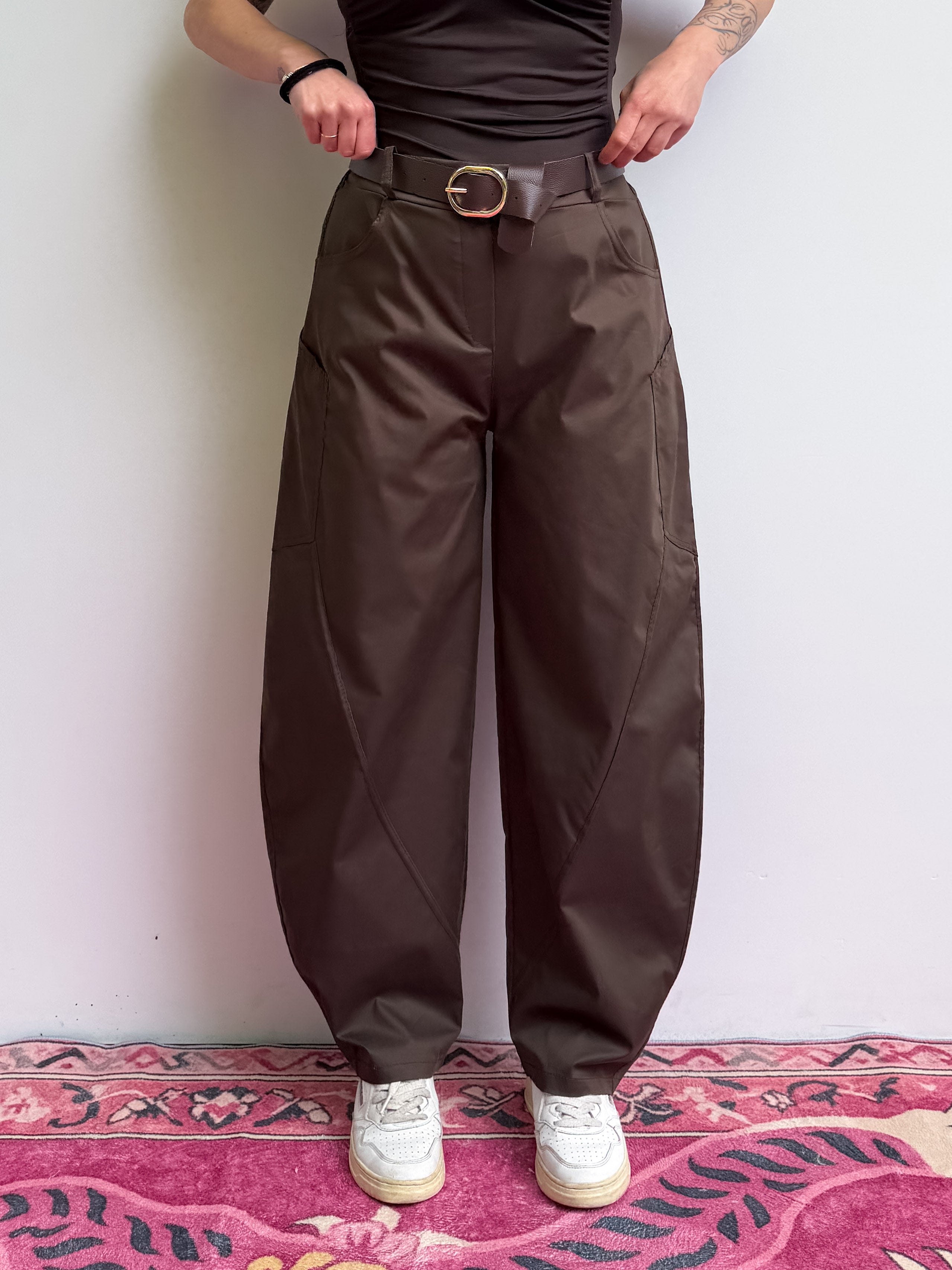 Pantalone barrel in tela