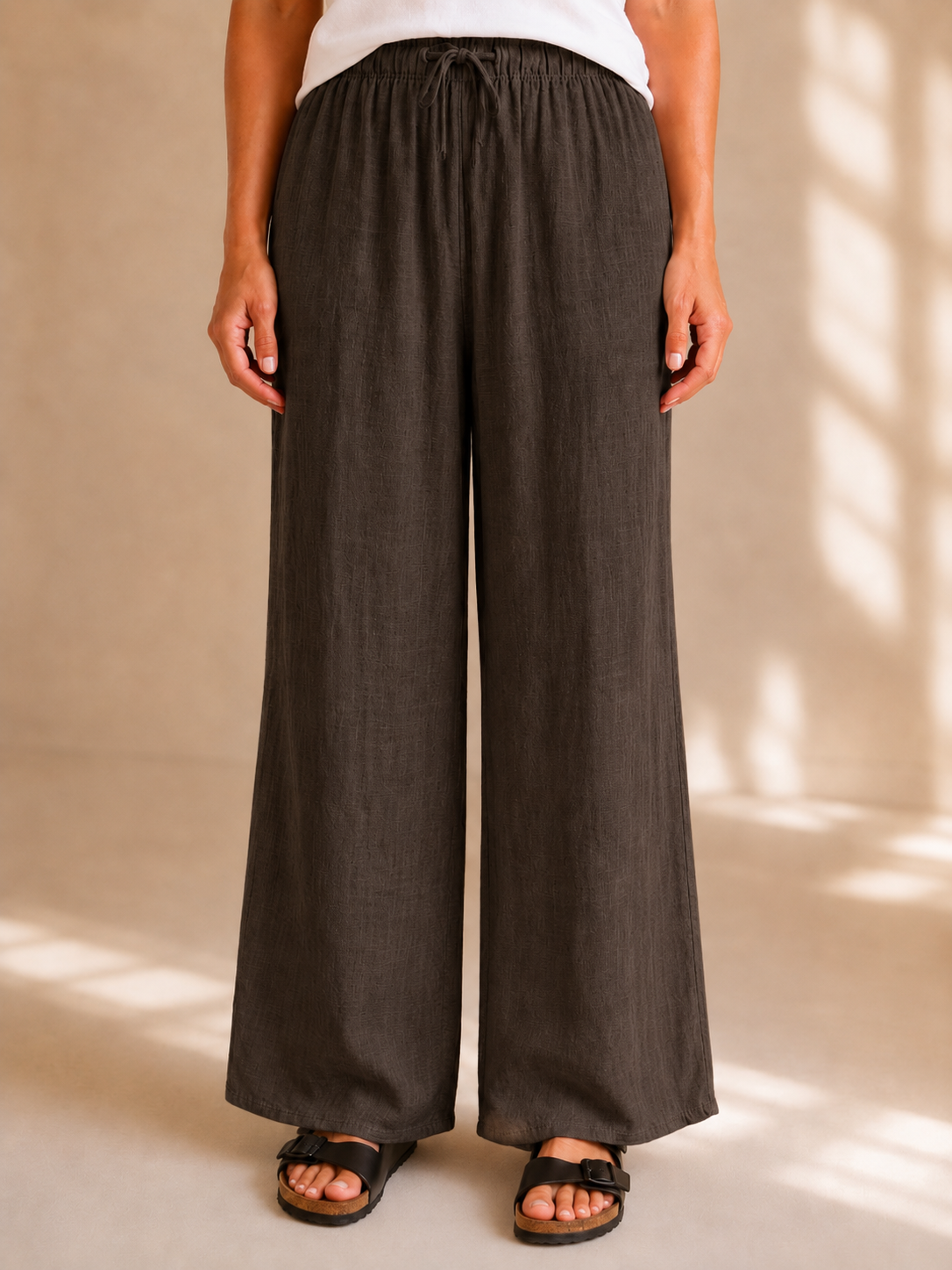 Pantalone palazzo effetto lino