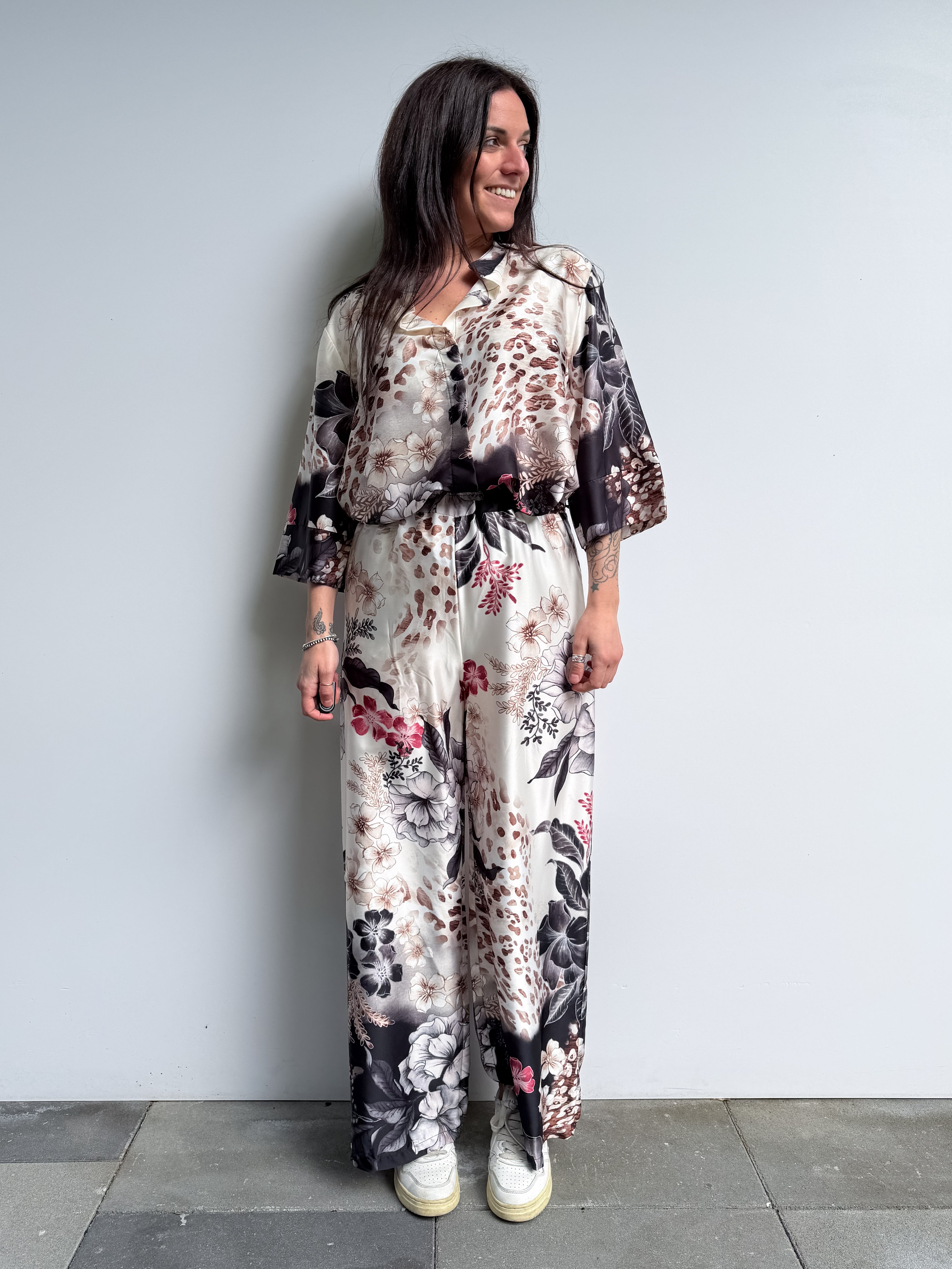 Blusa satin in fantasia