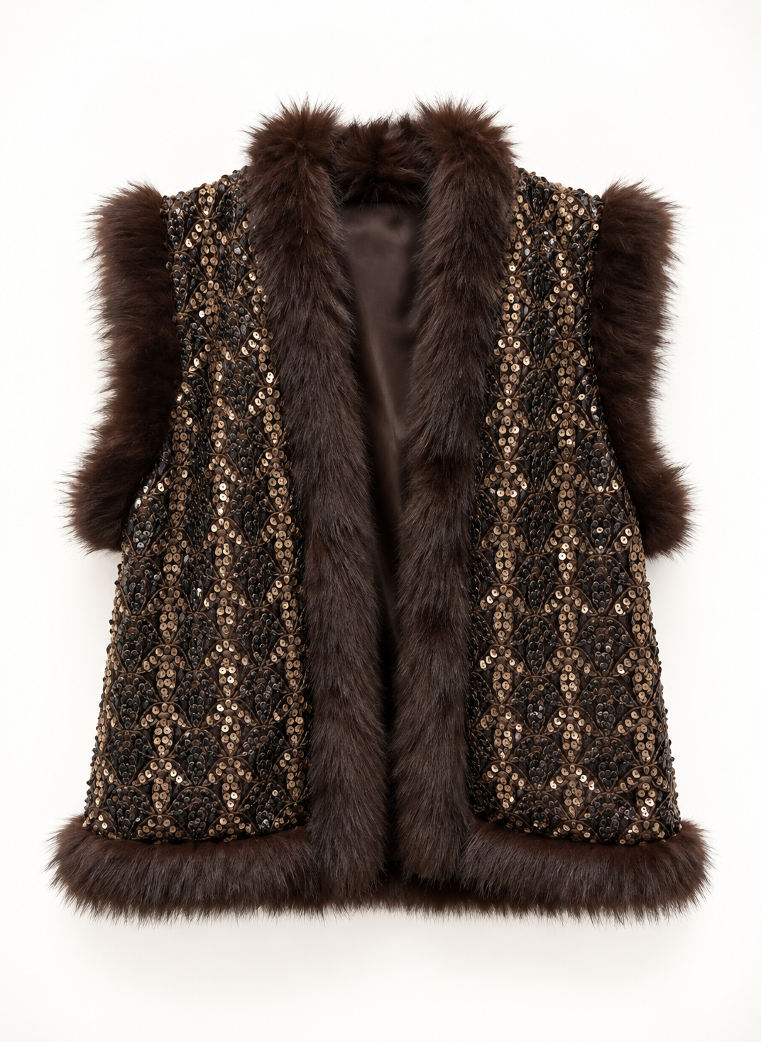 Gilet con Paillettes e Pelliccia
