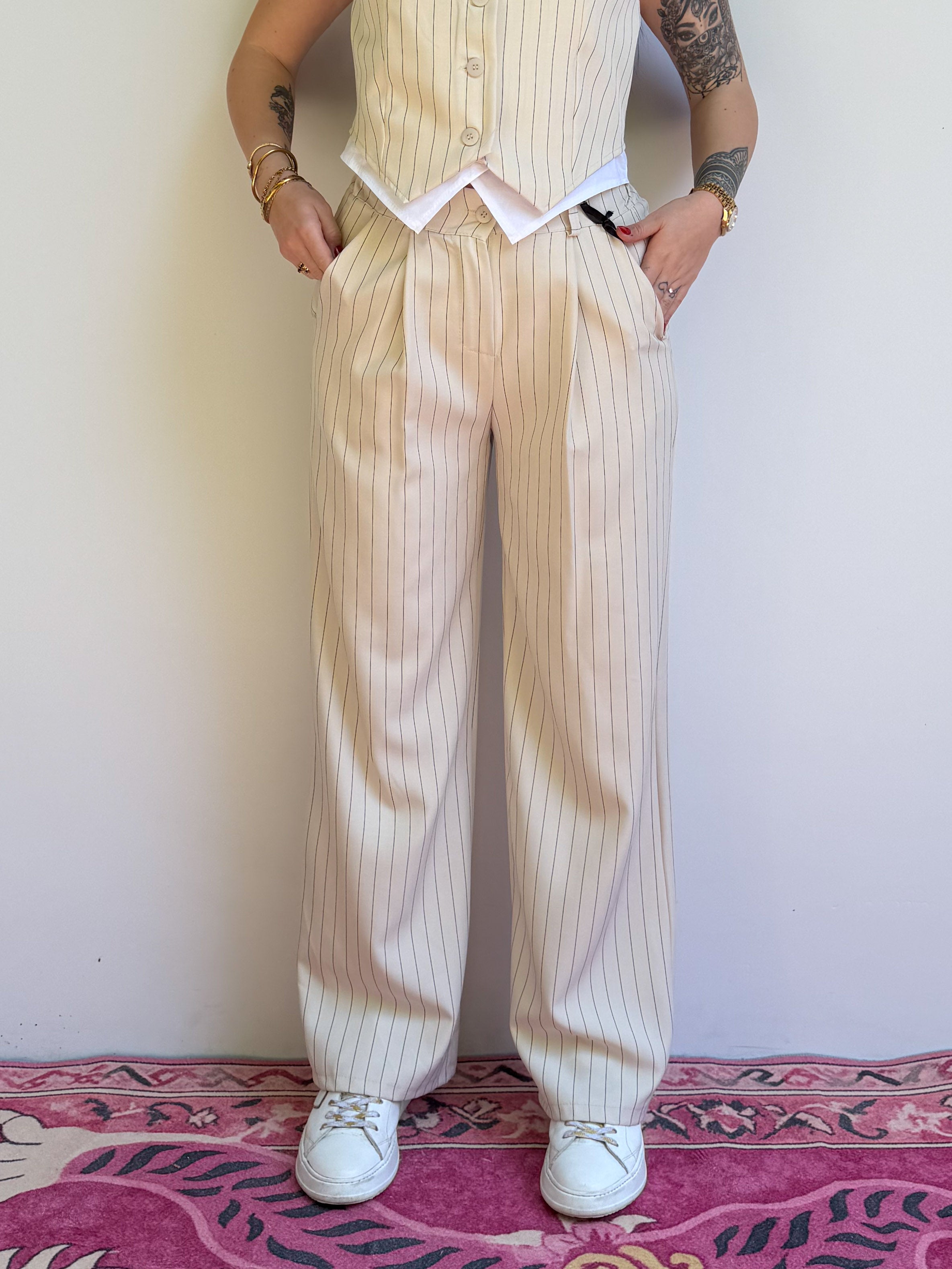 Pantalone ampio gessato