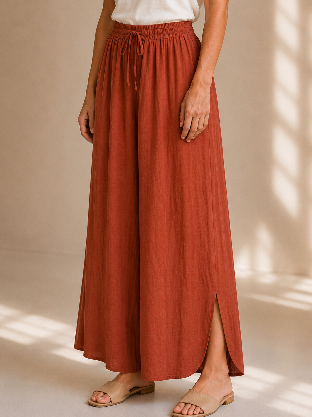 Pantalone palazzo leggero con spacco laterale