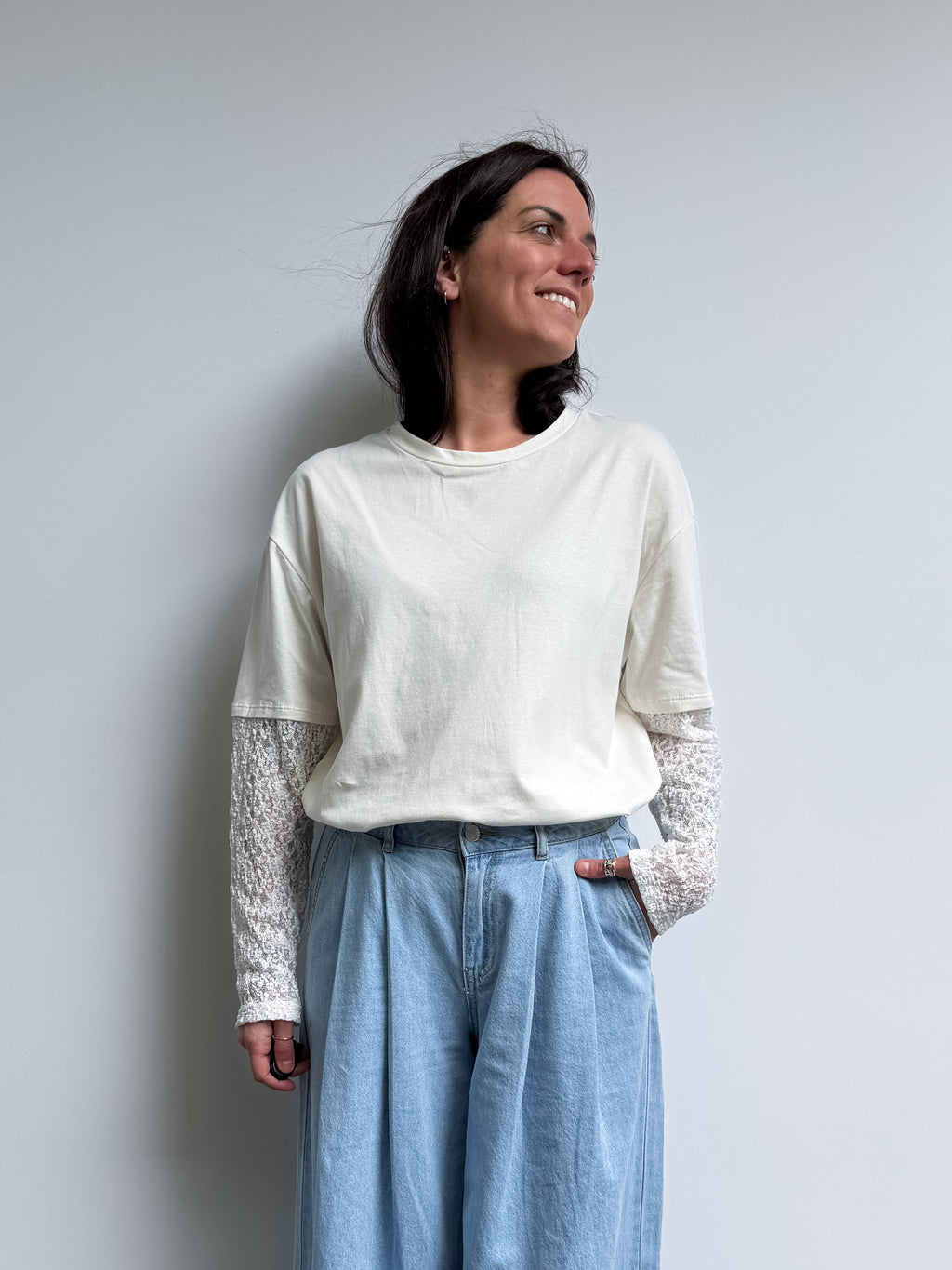 Maglia oversize con maniche in pizzo