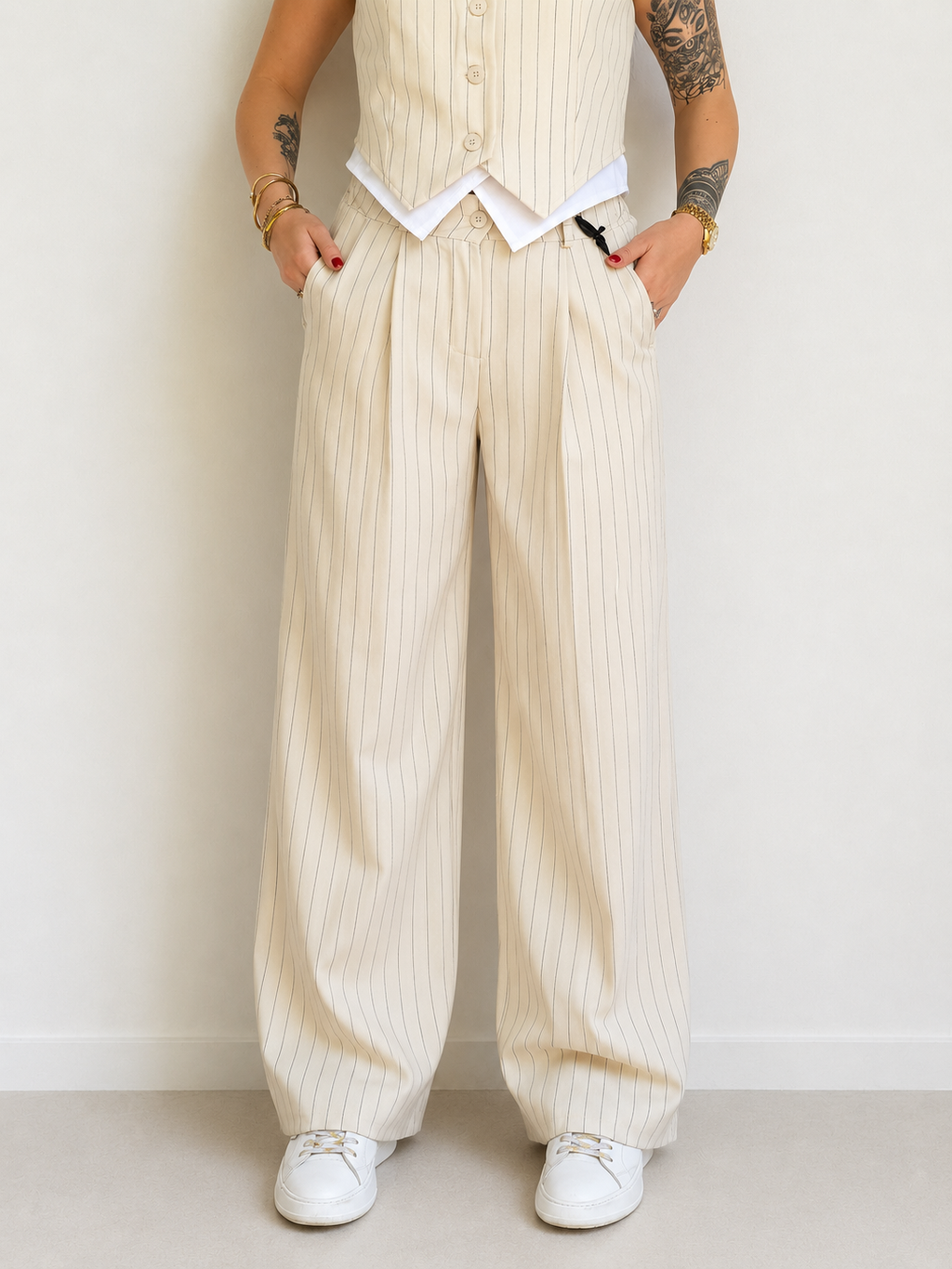 Pantalone ampio gessato