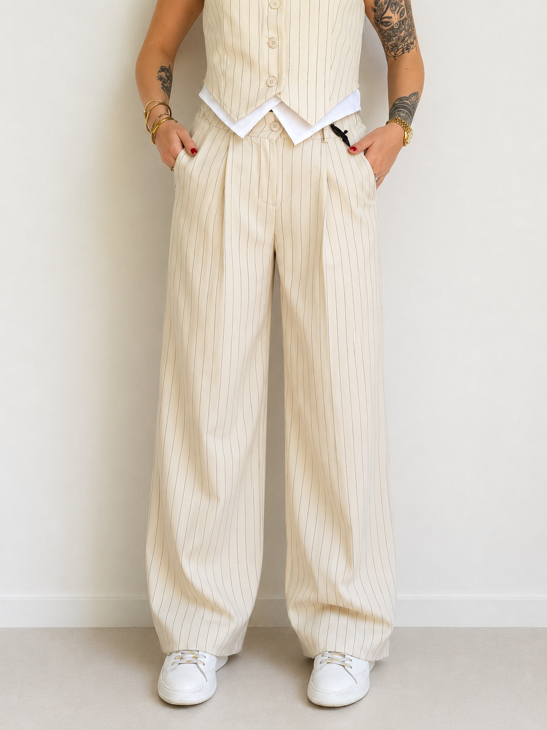 Pantalone ampio gessato