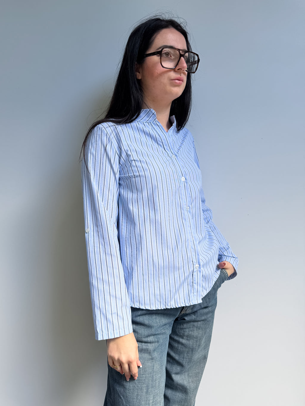 Camicia alla coreana con righe