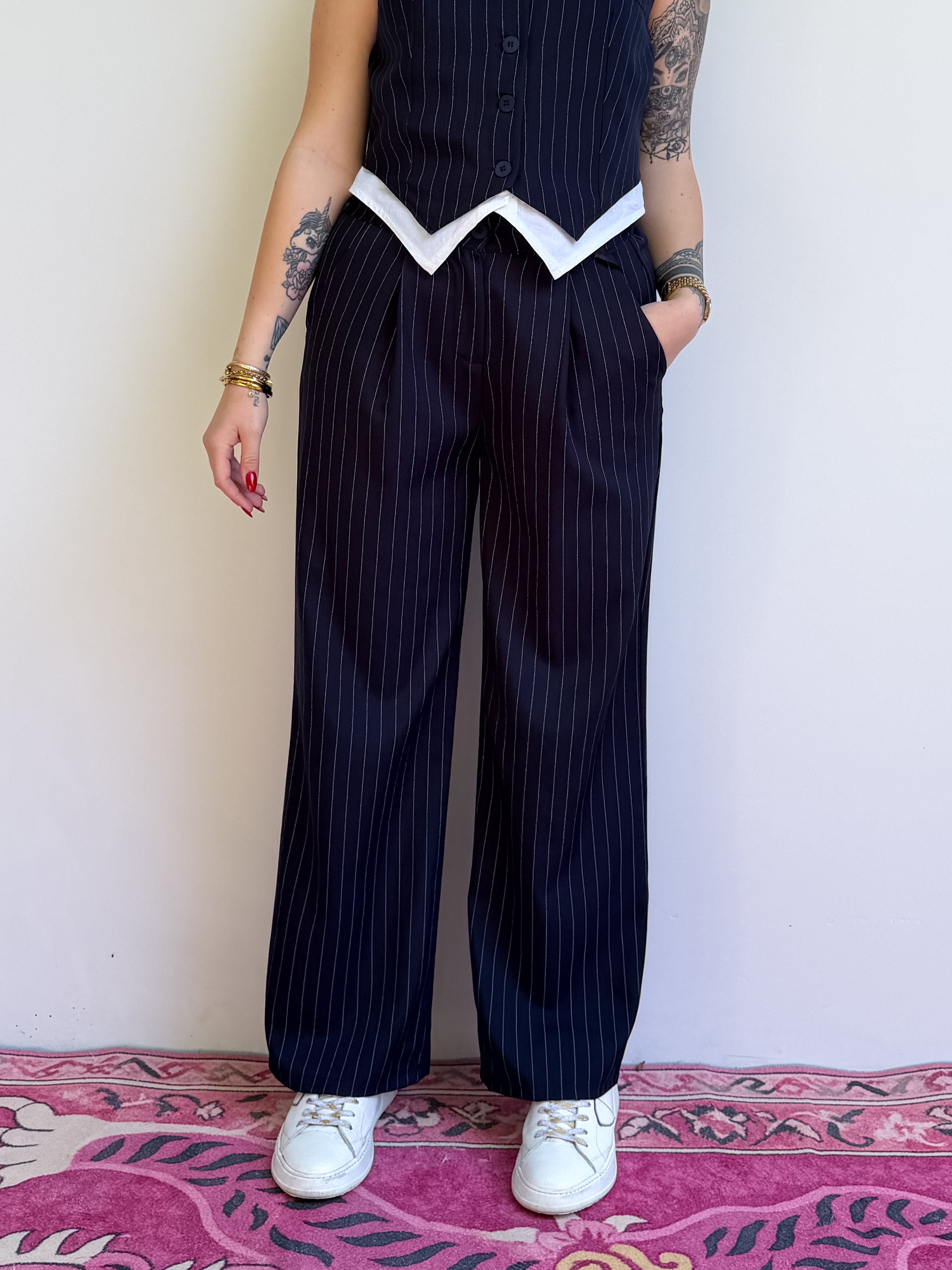Pantalone ampio gessato