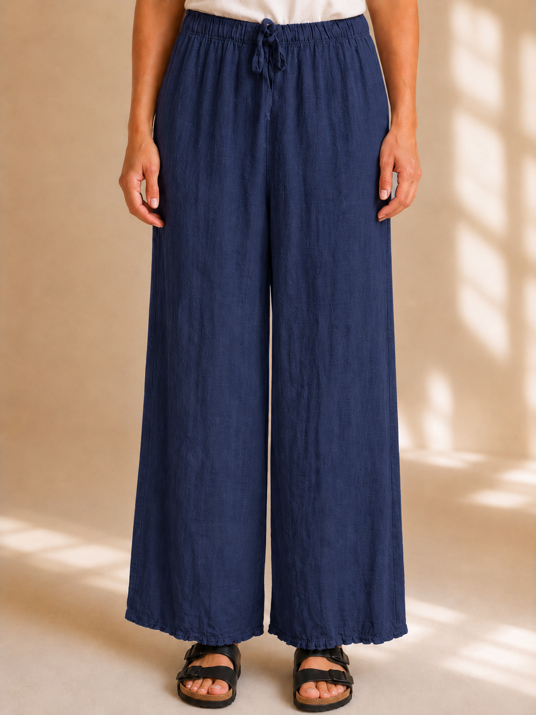 Pantalone palazzo effetto lino