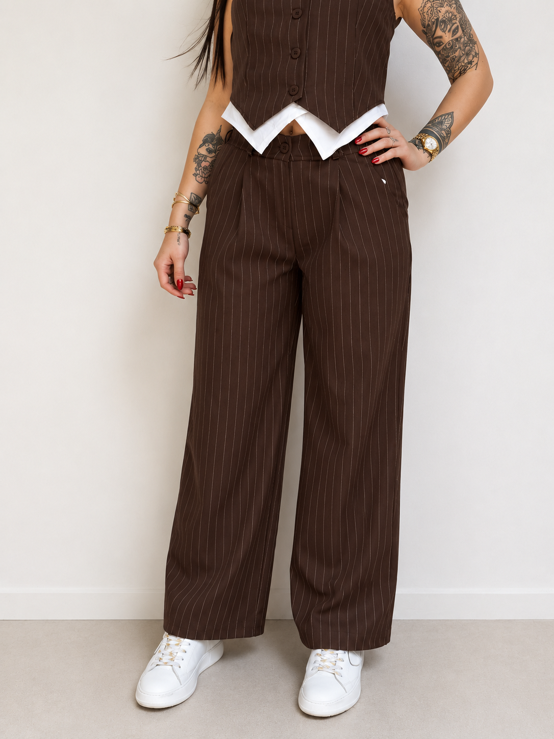 Pantalone ampio gessato
