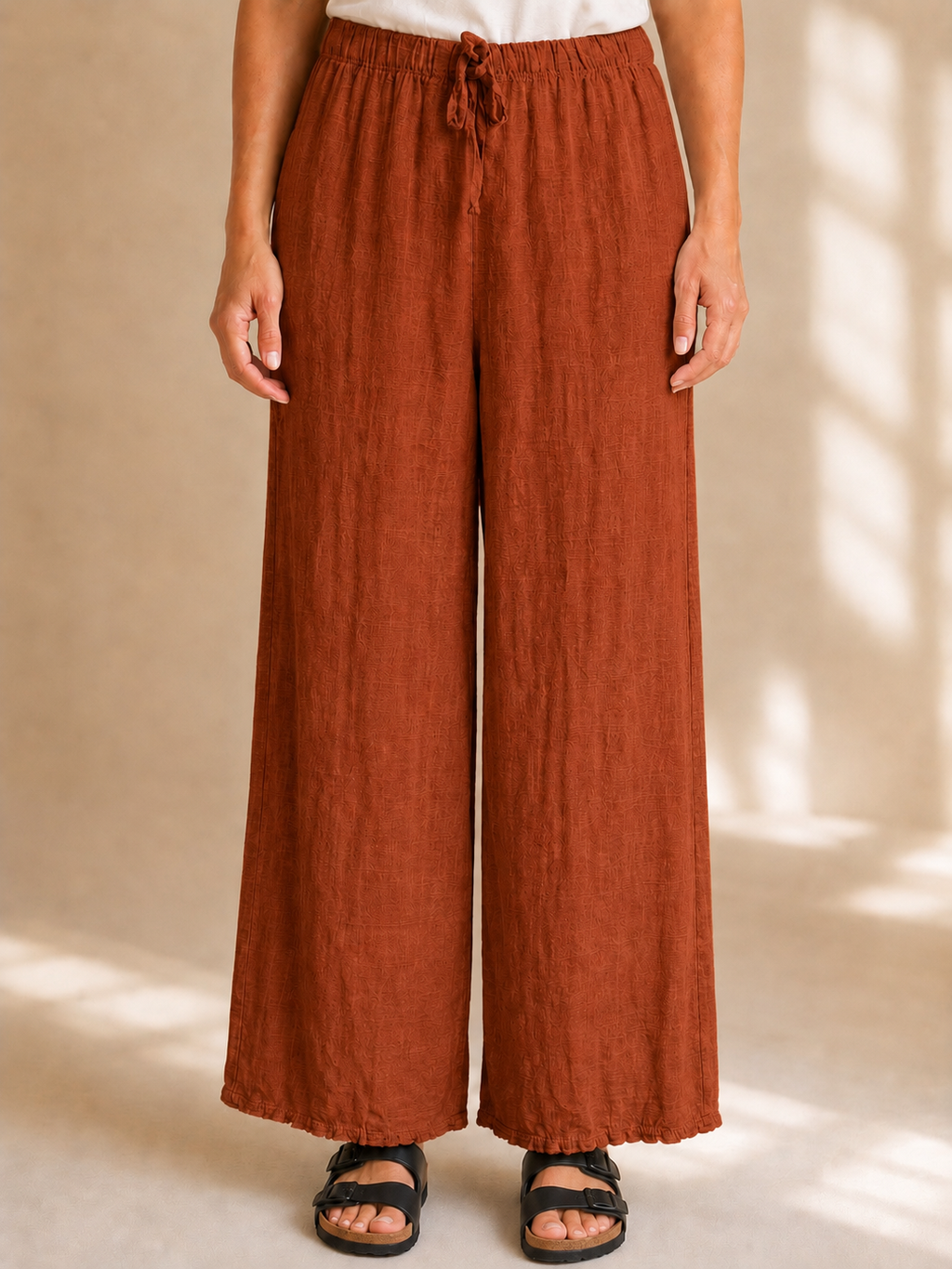 Pantalone palazzo effetto lino