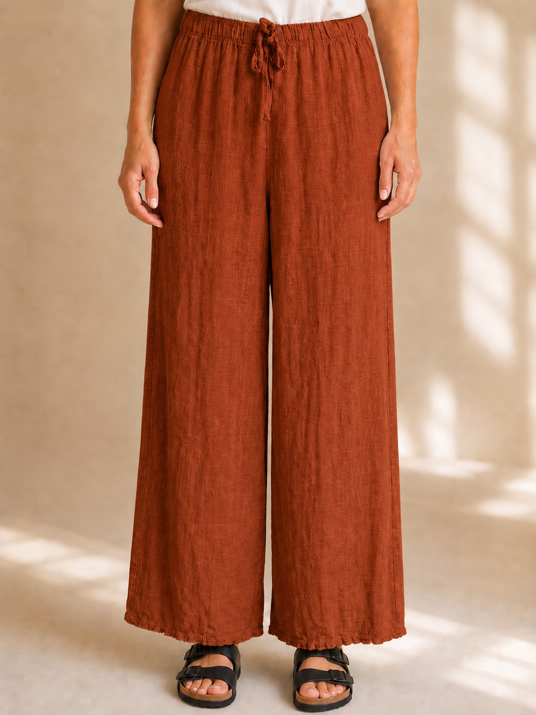 Pantalone palazzo effetto lino
