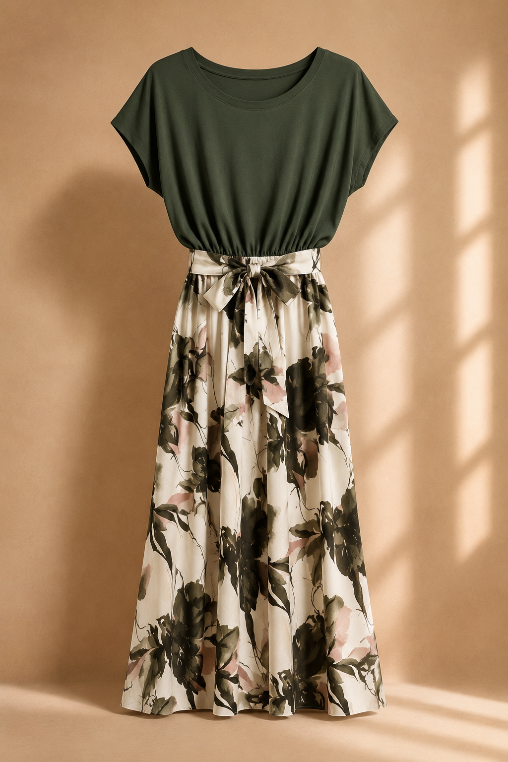 Abito lungo con gonna in satin fantasia