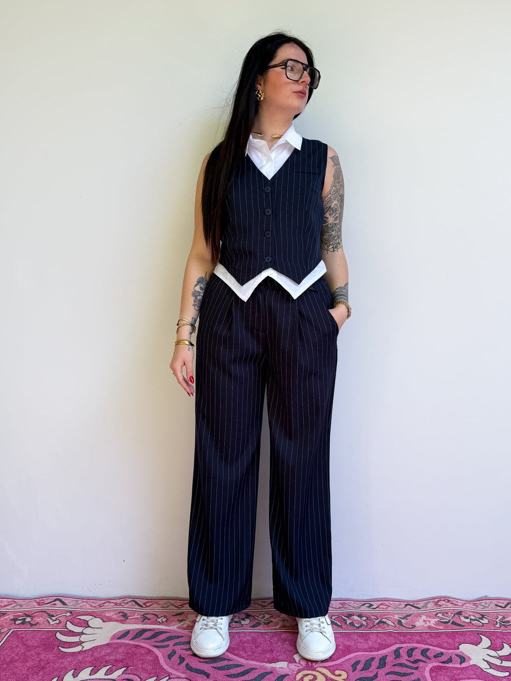 Pantalone ampio gessato