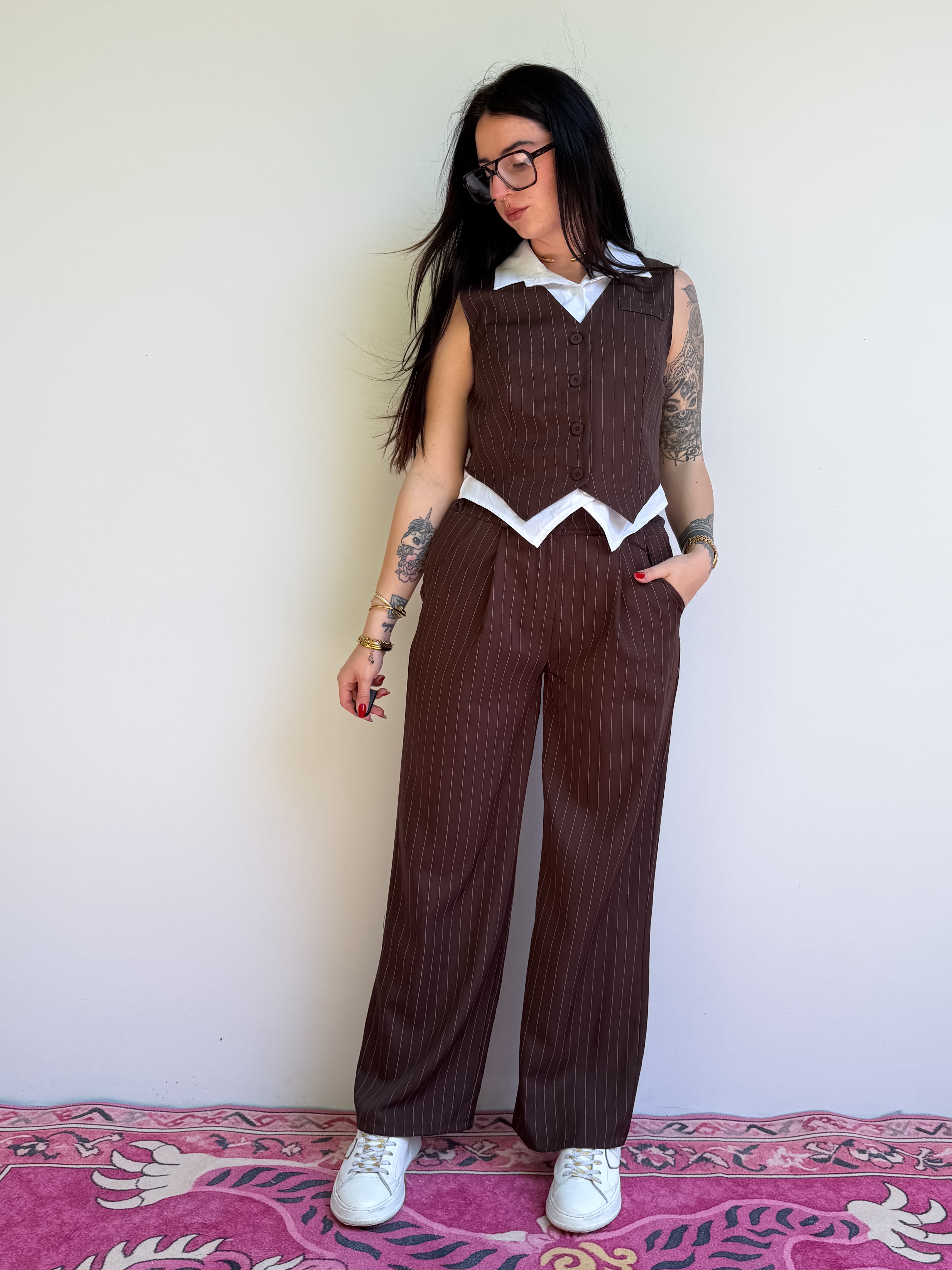Pantalone ampio gessato