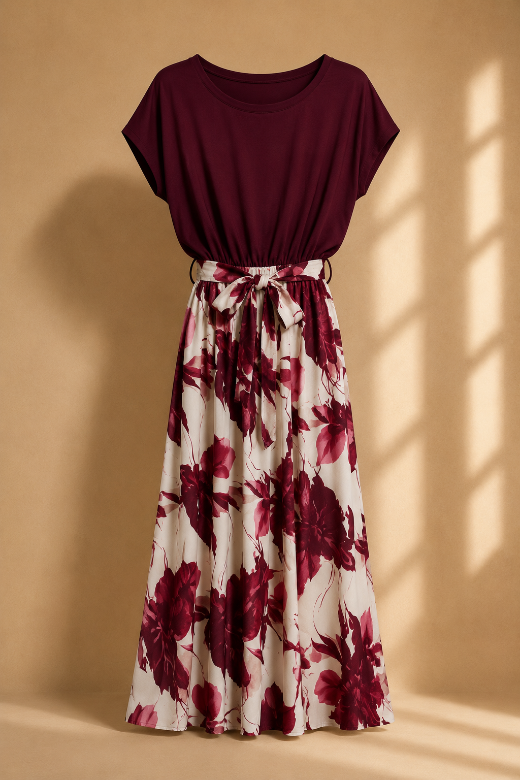 Abito lungo con gonna in satin fantasia
