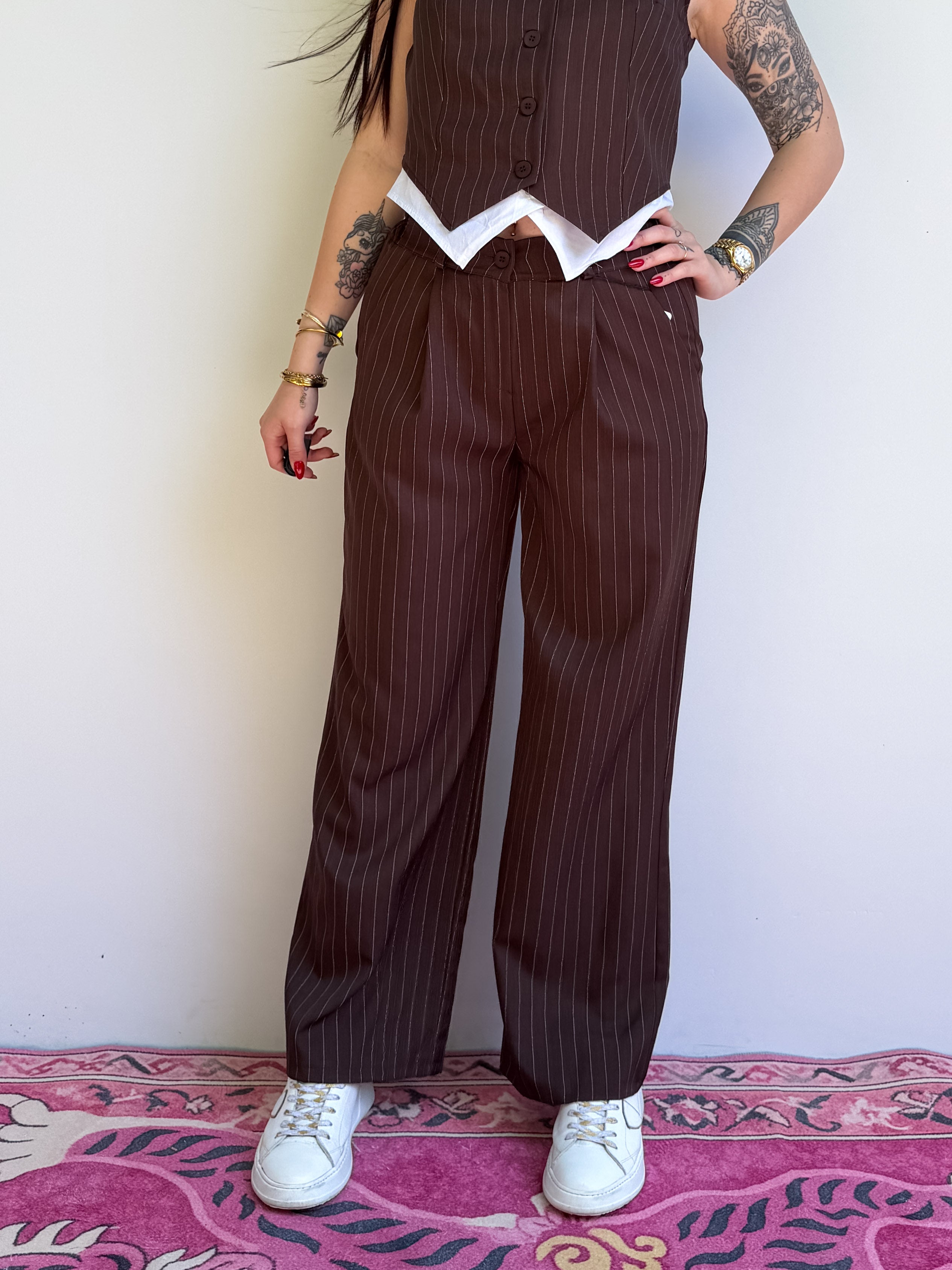 Pantalone ampio gessato