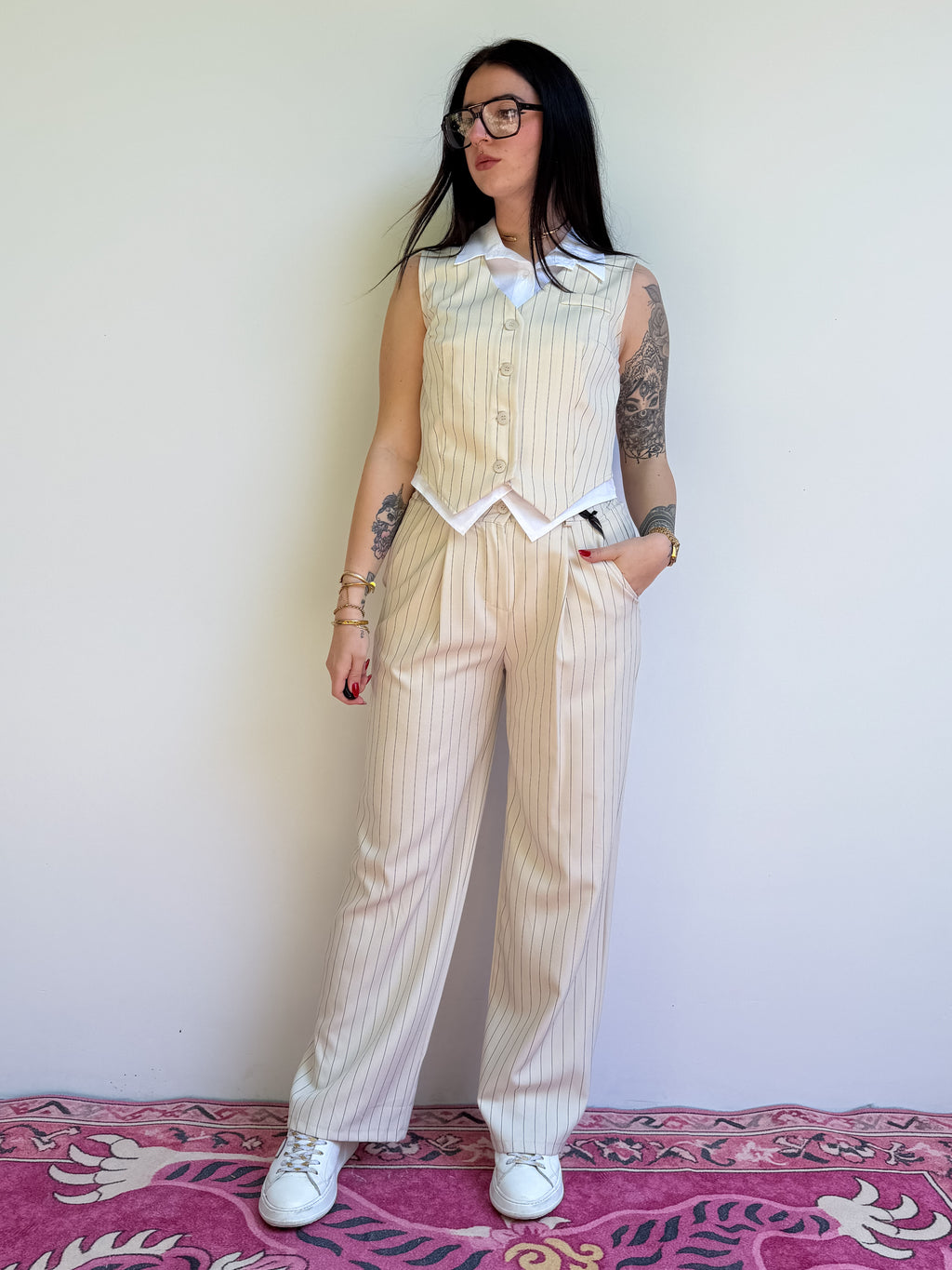 Pantalone ampio gessato