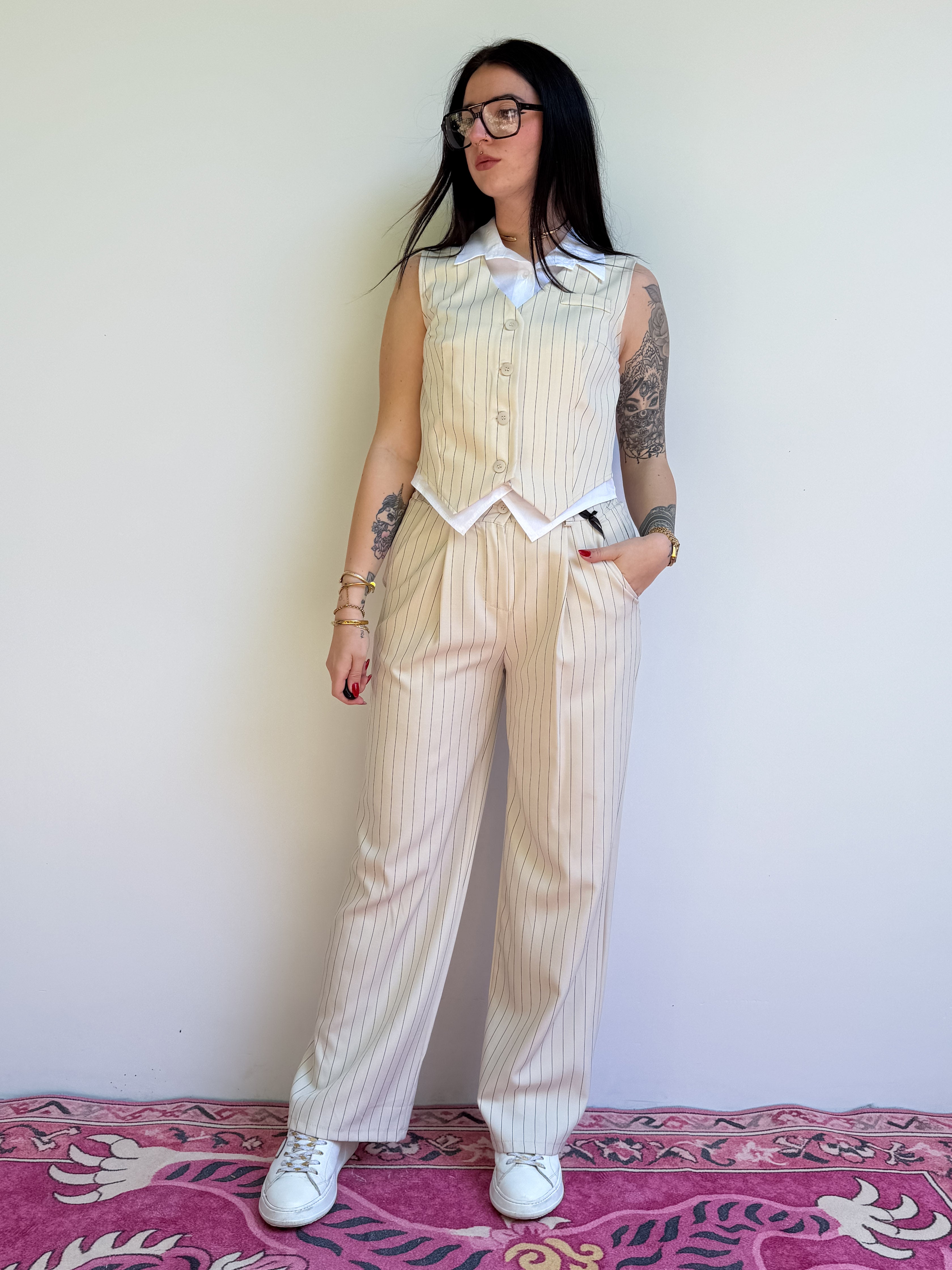 Pantalone ampio gessato