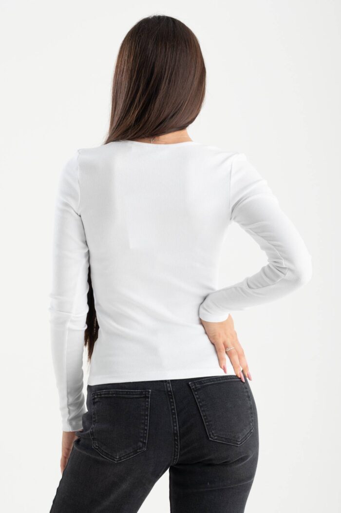 T-shirt manica lunga costina scollo V - immagine 2