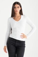 T-shirt manica lunga costina scollo V