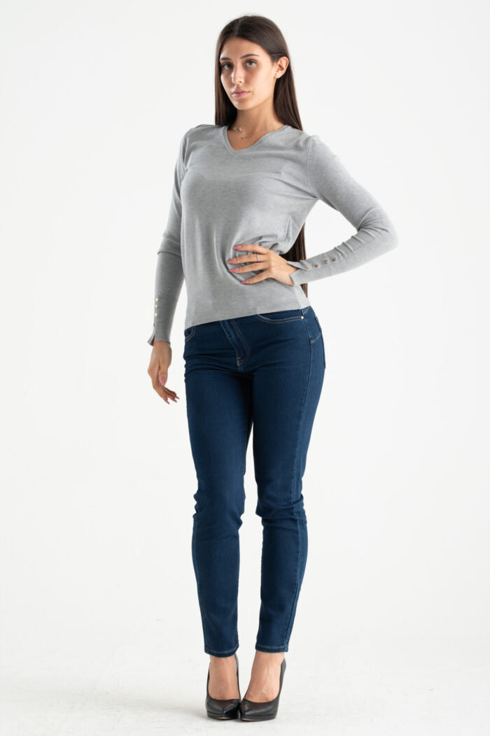 Maglia collo v polso bottoncini - immagine 4