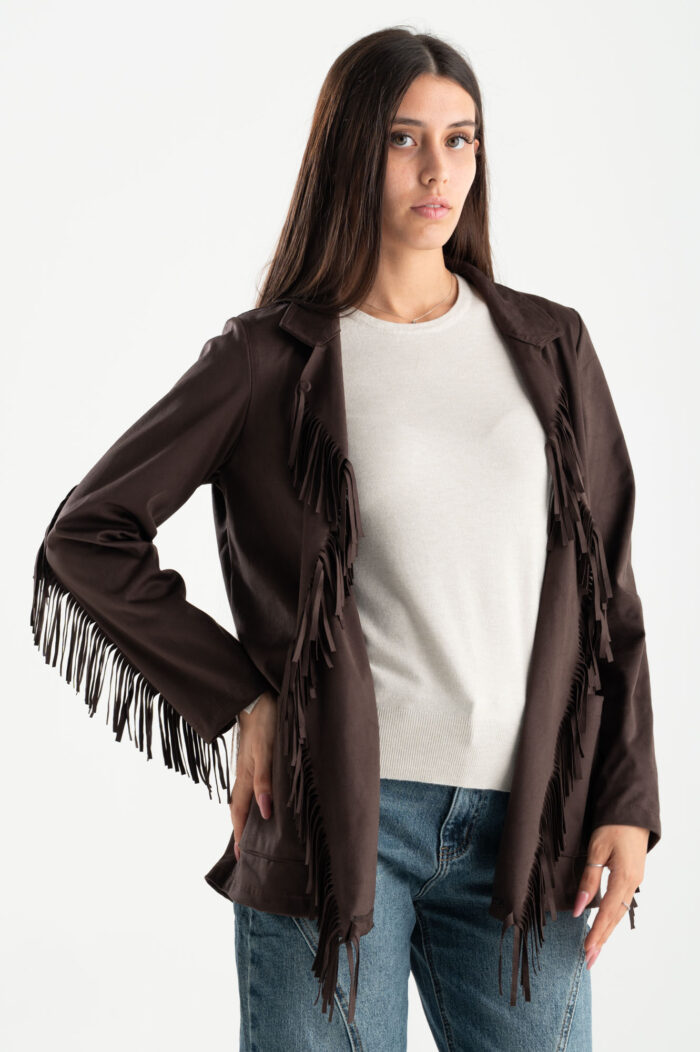 Giacca aperta effetto suede frange - immagine 1
