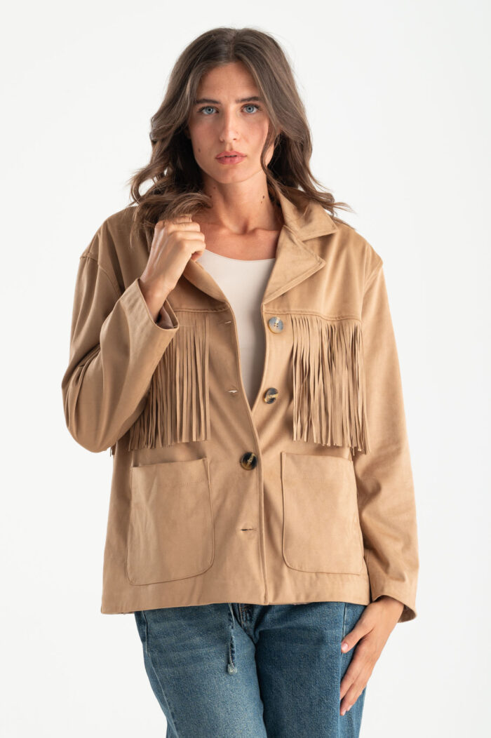 Giacca effetto suede con frange - immagine 1