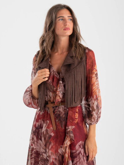 Gilet crop frange